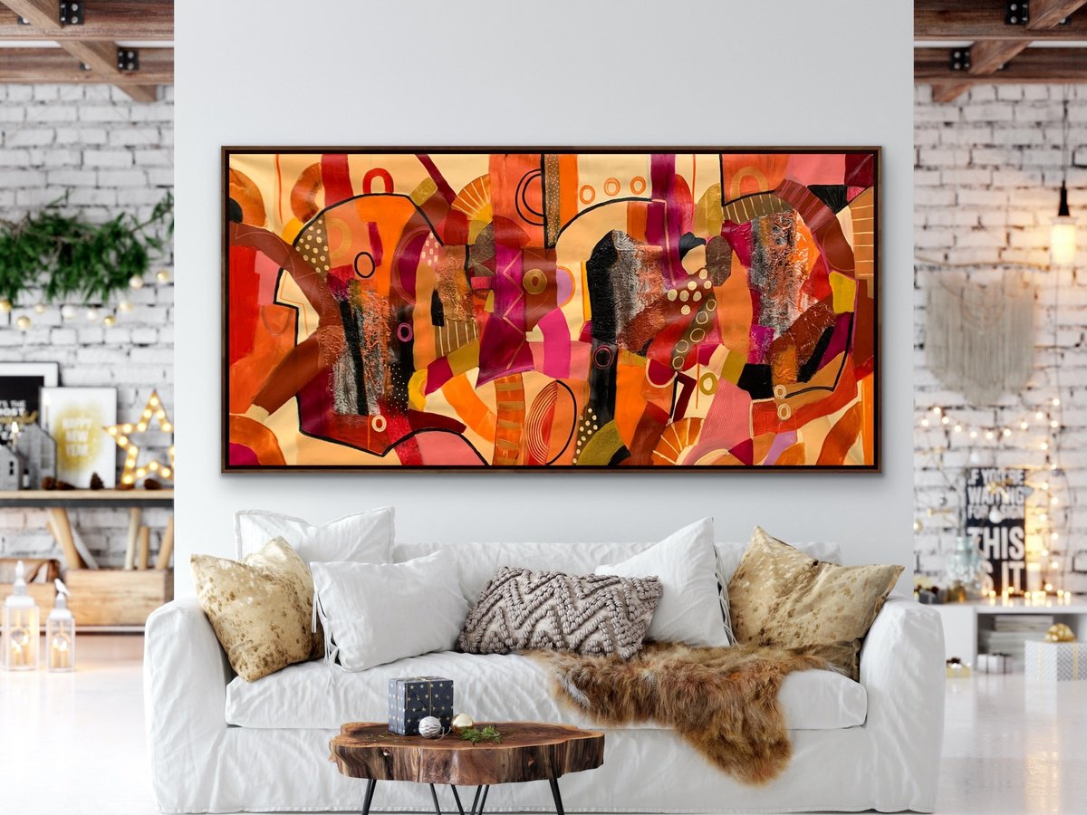 Organic Abstract Acrylic Painting By Rashna Hackett, 72 X 38", Mulled Wine, Original Artwork