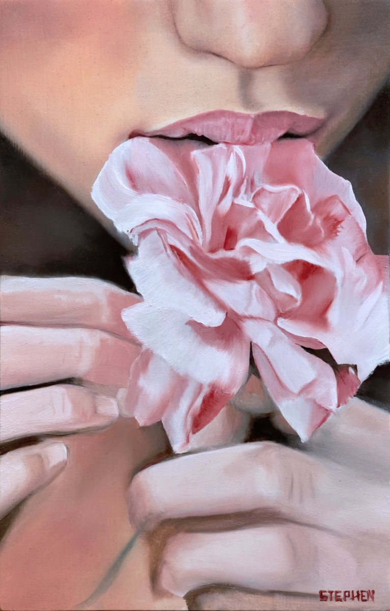 Photorealistic Portrait Oil Painting By Steven M. Curtis, 8 X 13", Edible Rose, Original Artwork