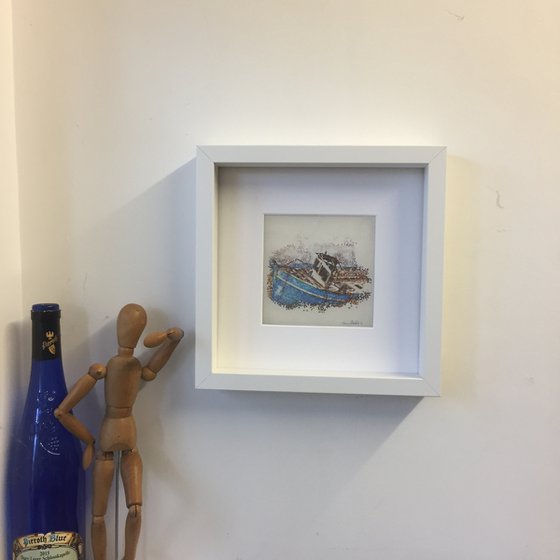 Miniature watercolour on silk - 'Blue Boat'