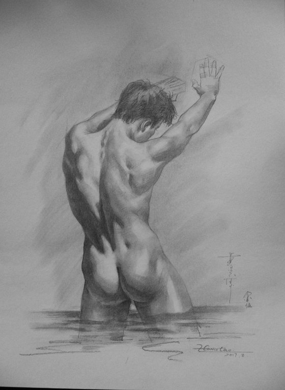 Pencil drawing  naked man on paper#1787