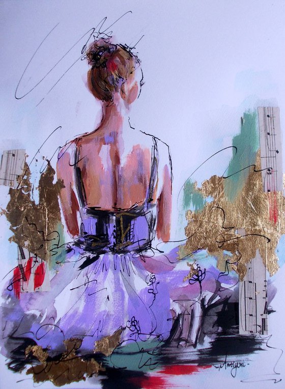 Ballerina Painting  On Paper-Little Ballerina