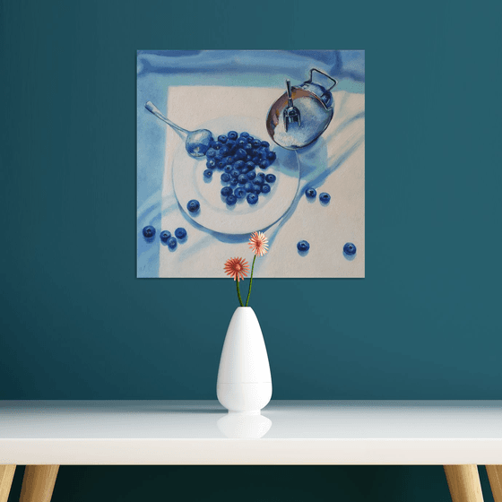 "Slightly sour.  "  still life summer blueberry blue berries  white liGHt original painting  GIFT (2021)