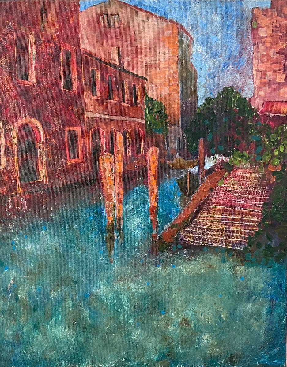 Surrealistic Landscape Oil Painting By Dasha Pogodina, 16 X 20, Venice-Where Love Live, Original Artwork