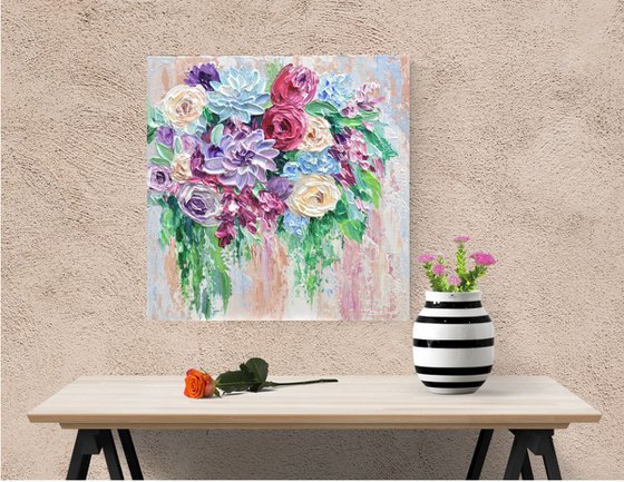 Colorful Flower Bouquet - Original Abstract Floral Painting