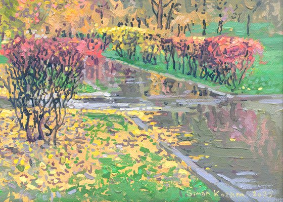 A boulevard in Maryino in the rain. October