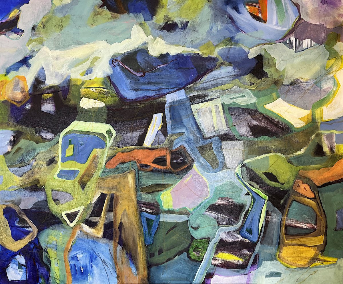 Abstract Acrylic Painting By Marita Tobner, 47 X 39", Today I