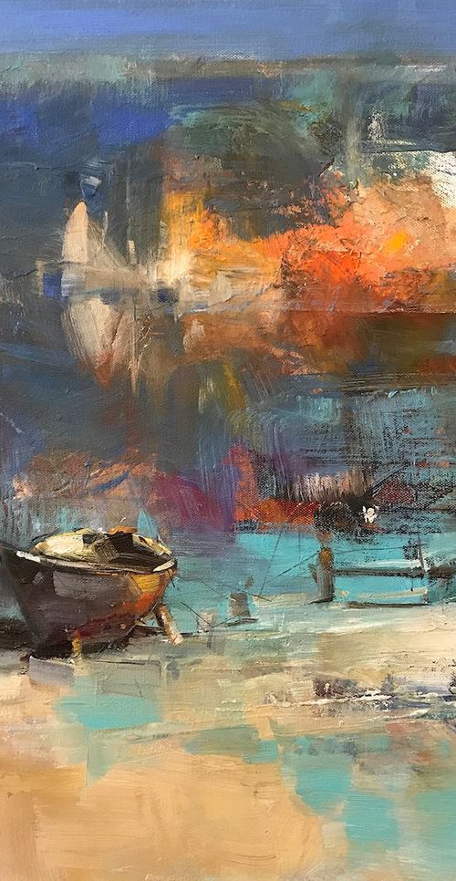 Boats on the Shore, Original oil painting, Handmade artwork, One of a kind by Vahe Yeremyan