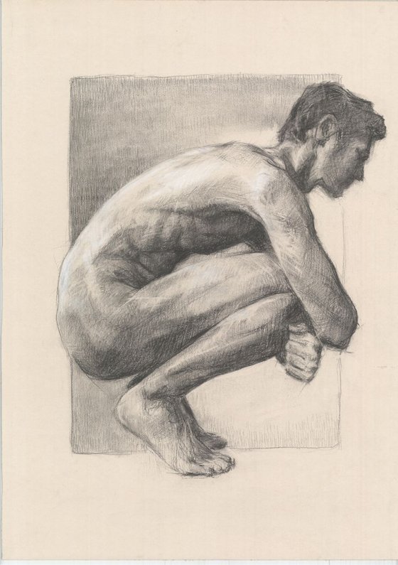 Male Nude, nudity art, bedroom art, nude man drawing