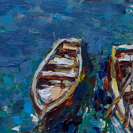 Moored boats - Original acrylic seascape painting