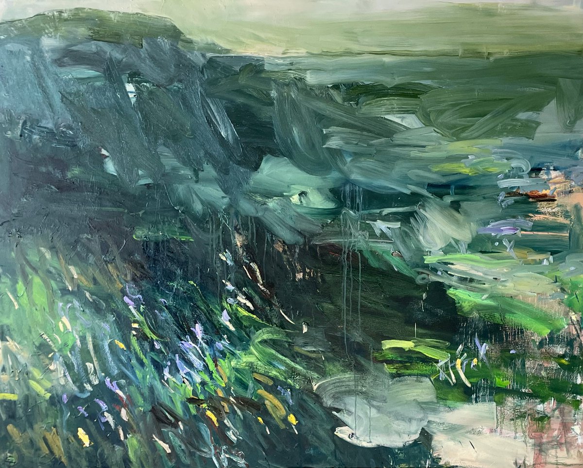 Expressive Landscape Oil Painting By Lilia Orlova-Holmes, 59 X 47", Green Hills, Original Artwork