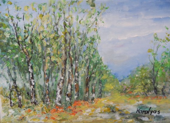 Summer landscape with birches