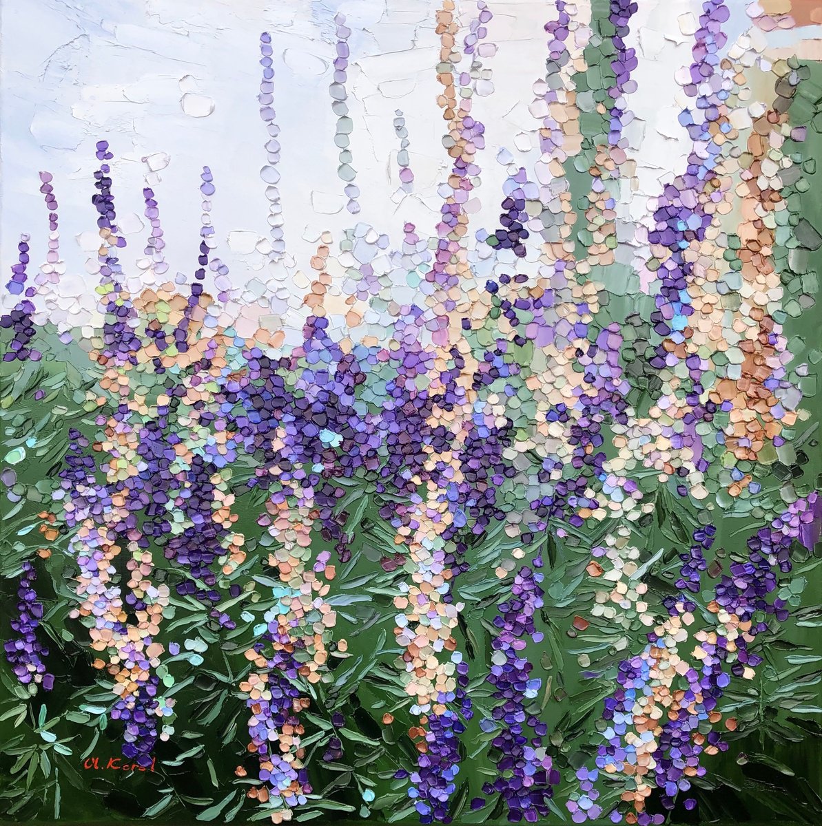 Impressionistic Botanical Oil Painting By Ulyana Korol, 20 X 20", Lavender From Monaco Mini, Original Artwork