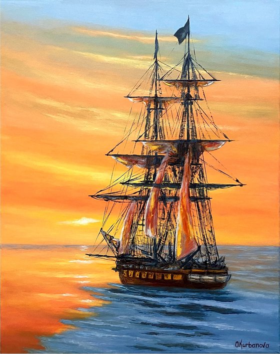 Brig Niagara at Sunset