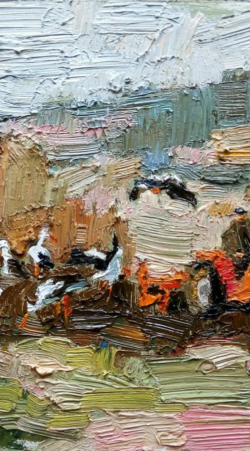 Storks in field by Valerie Lazareva