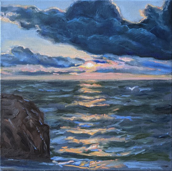 Sunrise at the seaside. Odessa Black sea. Original oil painting sea Home decor Gift idea Art Love Seaside sunrise painting