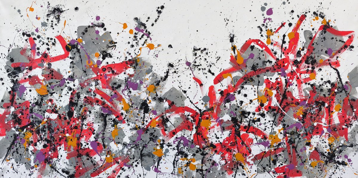 Abstract Acrylic Painting By Max Yaskin, 84 X 43", Winter Flowers By M.y., Original Artwork