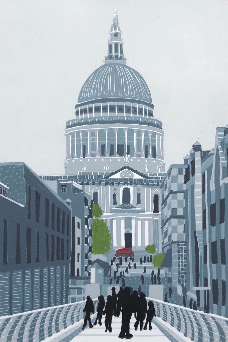 Illustrative Cityscapes Linocut By Nathalie Pymm Art, 8 X 12", Walking To St. Paul