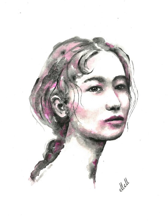 Geisha - original watercolor portrait painting