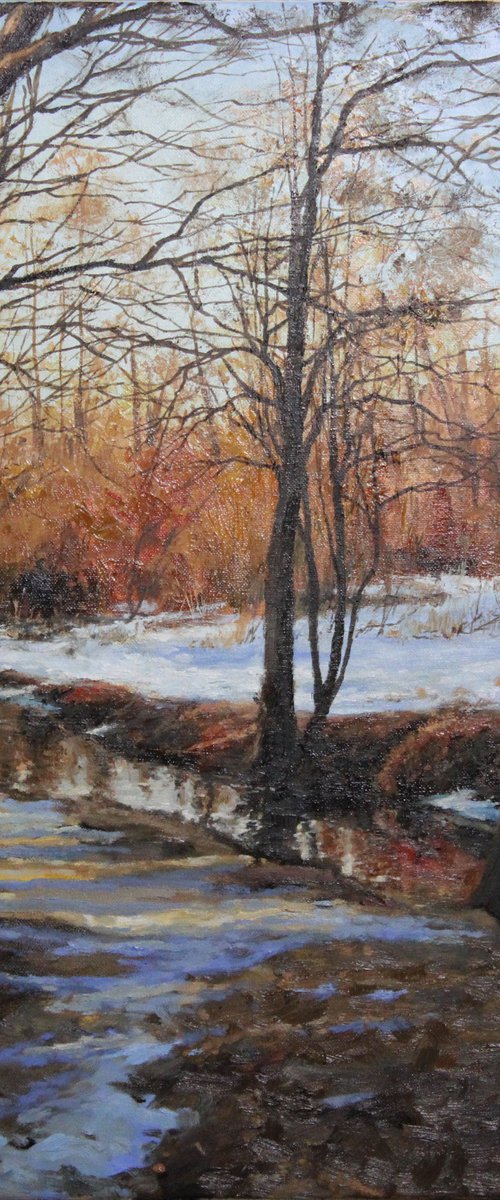 First snow. Autumn, fall 60X60 CM. by Linar Ganeev