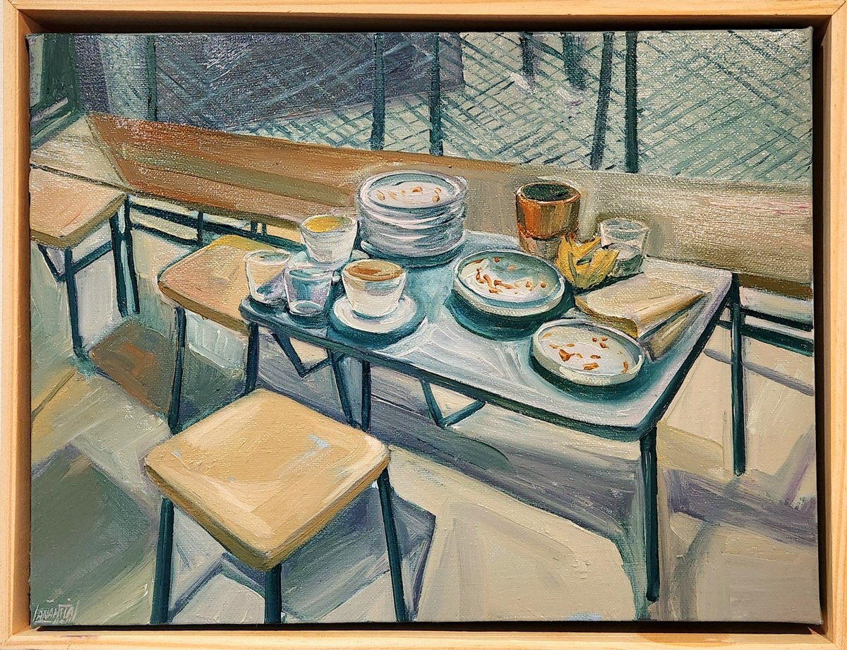 Expressive Still Life Oil Painting By Anahita Amouzegar, 13 X 17, Breakfast At Lune, Original Artwork