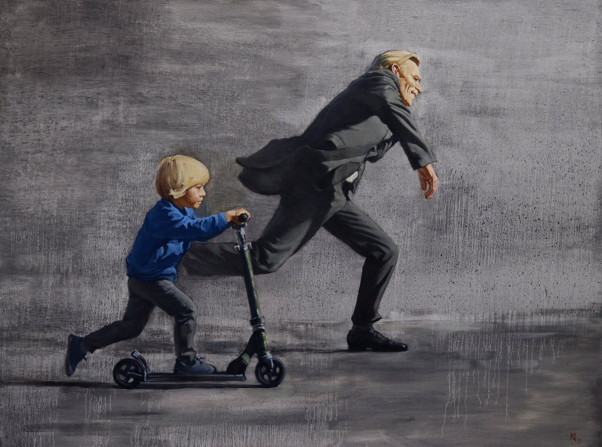 Urban And Pop Oil Painting , Chasing The Rain By Oleg Kateryniuk, 53 X 39, Artwork For Sale On Artfinder
