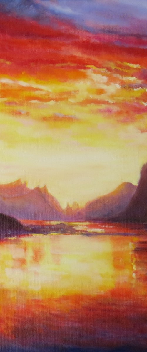 Sunset over Lefoten Islands by Maureen Greenwood