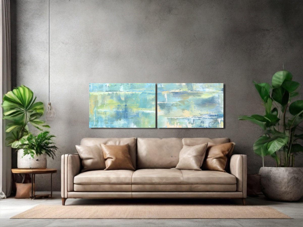 Organic Abstract Acrylic Painting By Paul Baaske, 72 X 24", And So It Goes (Diptych), Original Artwork