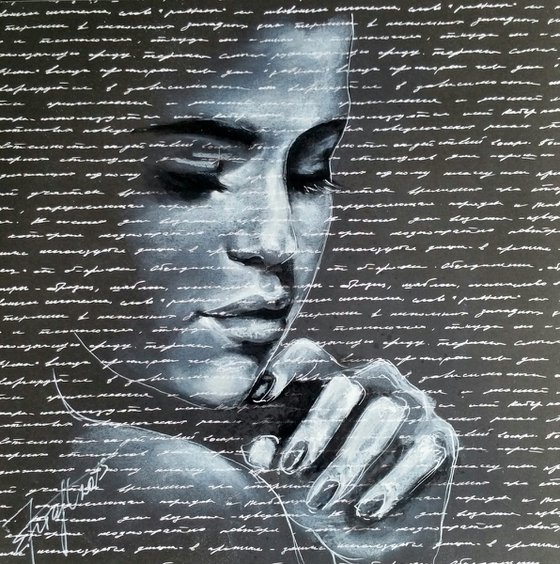 "Selena"Original gouache  painting on  kraft design paper 30.5x30.5 cm.