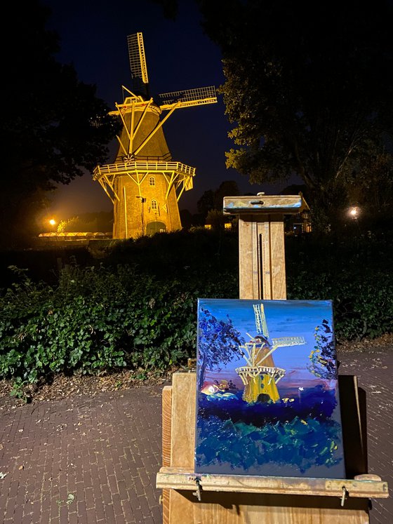 Windmill at night. Plein Air