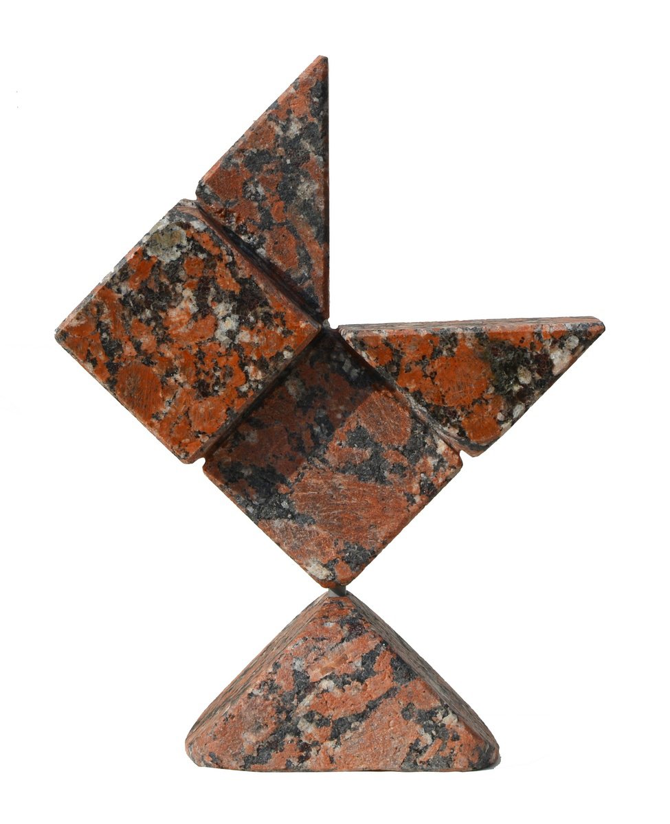 Geometric Abstract Stone Sculpture By Ognyan Chitakov, 9 X 12", "Ruby Echo", Original Artwork