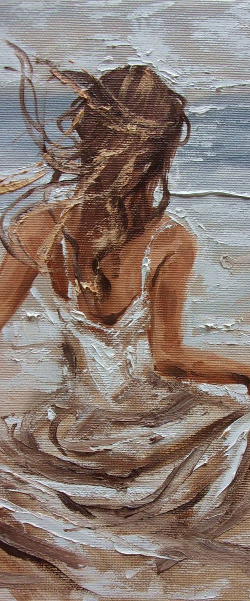 " HAPPY TIME ... " original painting SEA autumn palette knife GIFT by Monika Luniak