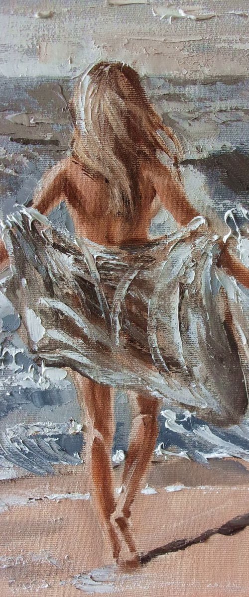 MONIKA LUNIAK " SEA ... " original painting SEA SUMMER palette knife GIFT by Monika Luniak