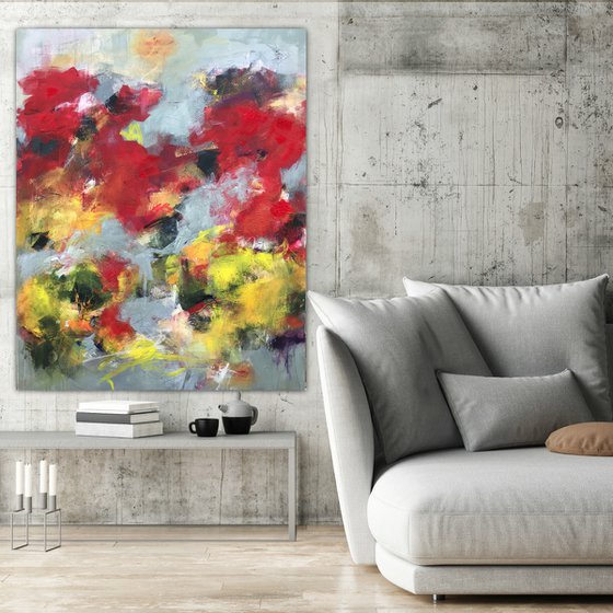 Bright Flowers, Stormy Day - Large, contemporary painting