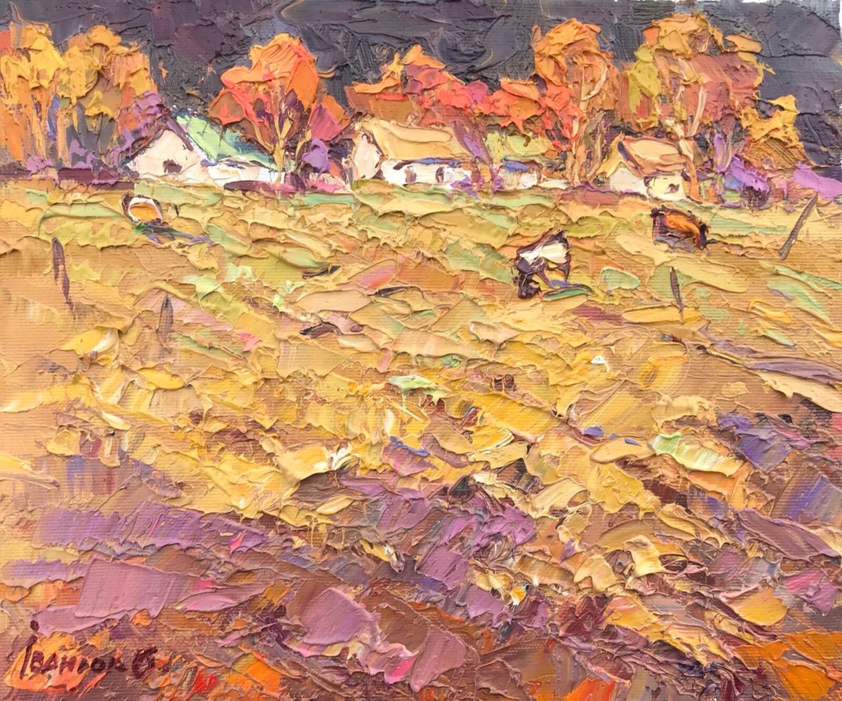 Impressionistic Landscape Oil Painting By Kalenyuk Alex, 10 X 12", In The Pasture, Original Artwork