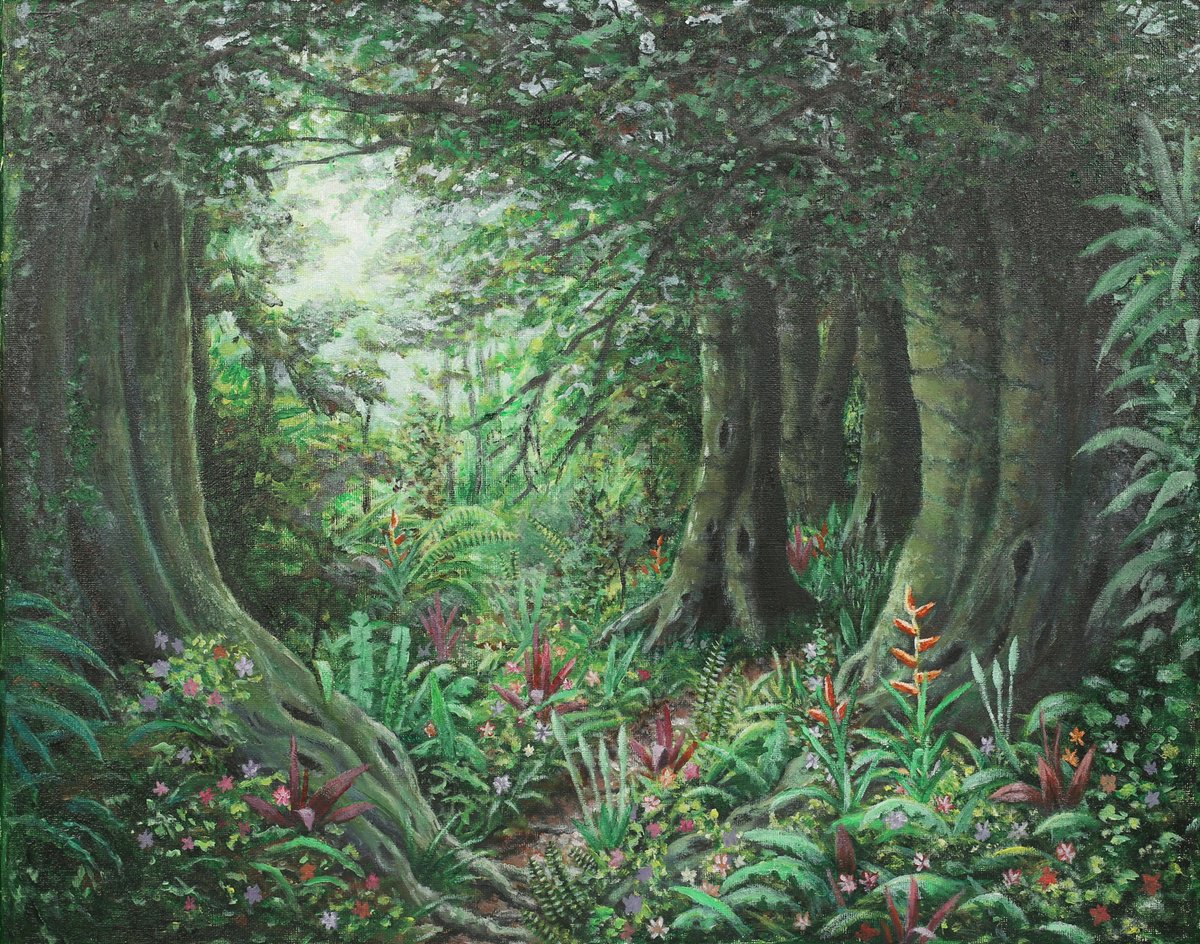 Photorealistic Landscape Acrylic Painting By John Howes, 20 X 16, Enchanted Rain Forest., Original Artwork