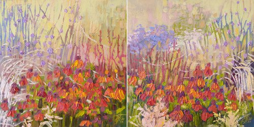 SUNLIT FLOWERS - diptych by Ekaterina Prisich