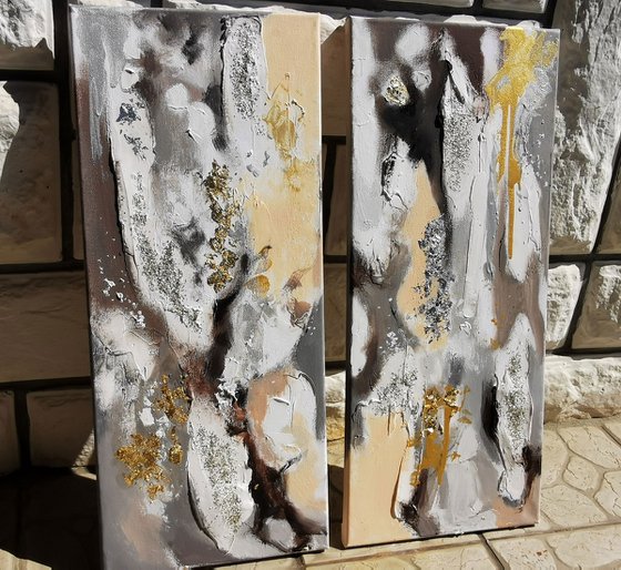 Set paintings, 2 piece wall art, Gold Leaf Painting