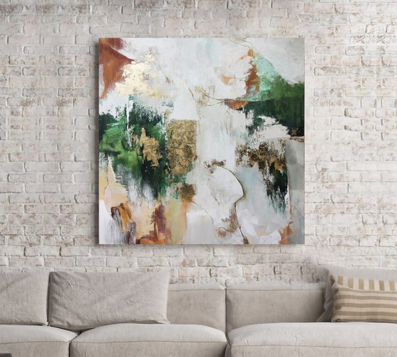 "Green Sobriety 4" Abstract green gold art