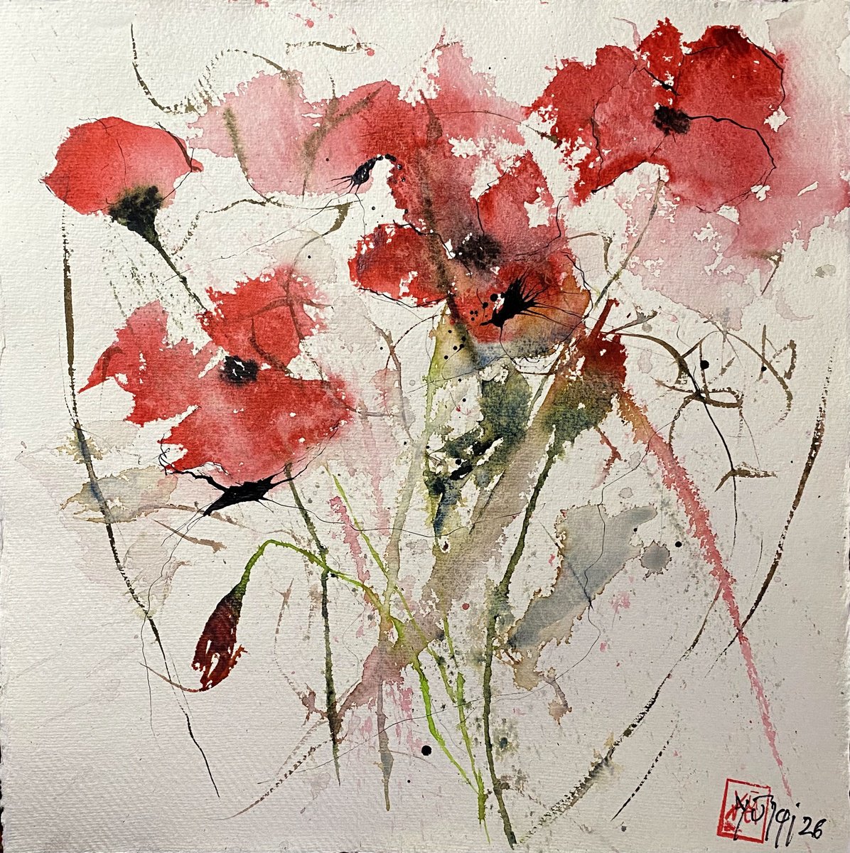 Abstract Watercolour , Campo Di Rossi By YS?rei, 12 X 12, Artwork For Sale On Artfinder