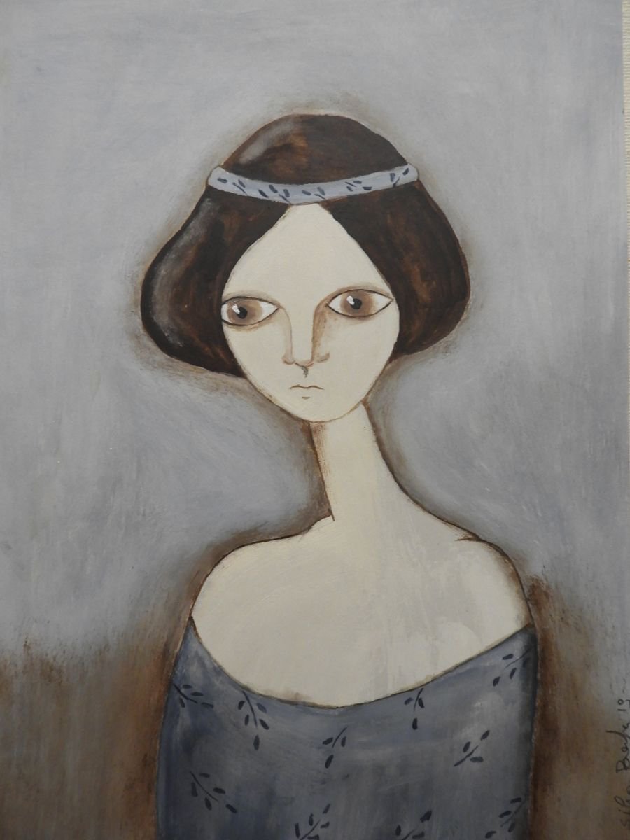 The Lady with a long neck - oil on paper by Silvia Beneforti