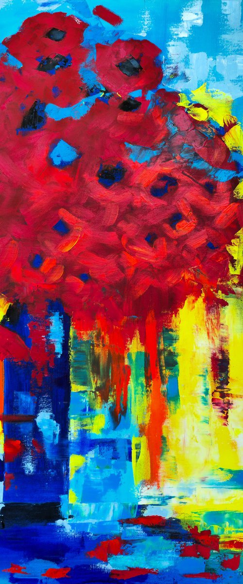 Crimson Bouquet in Blue by Tetiana Surshko