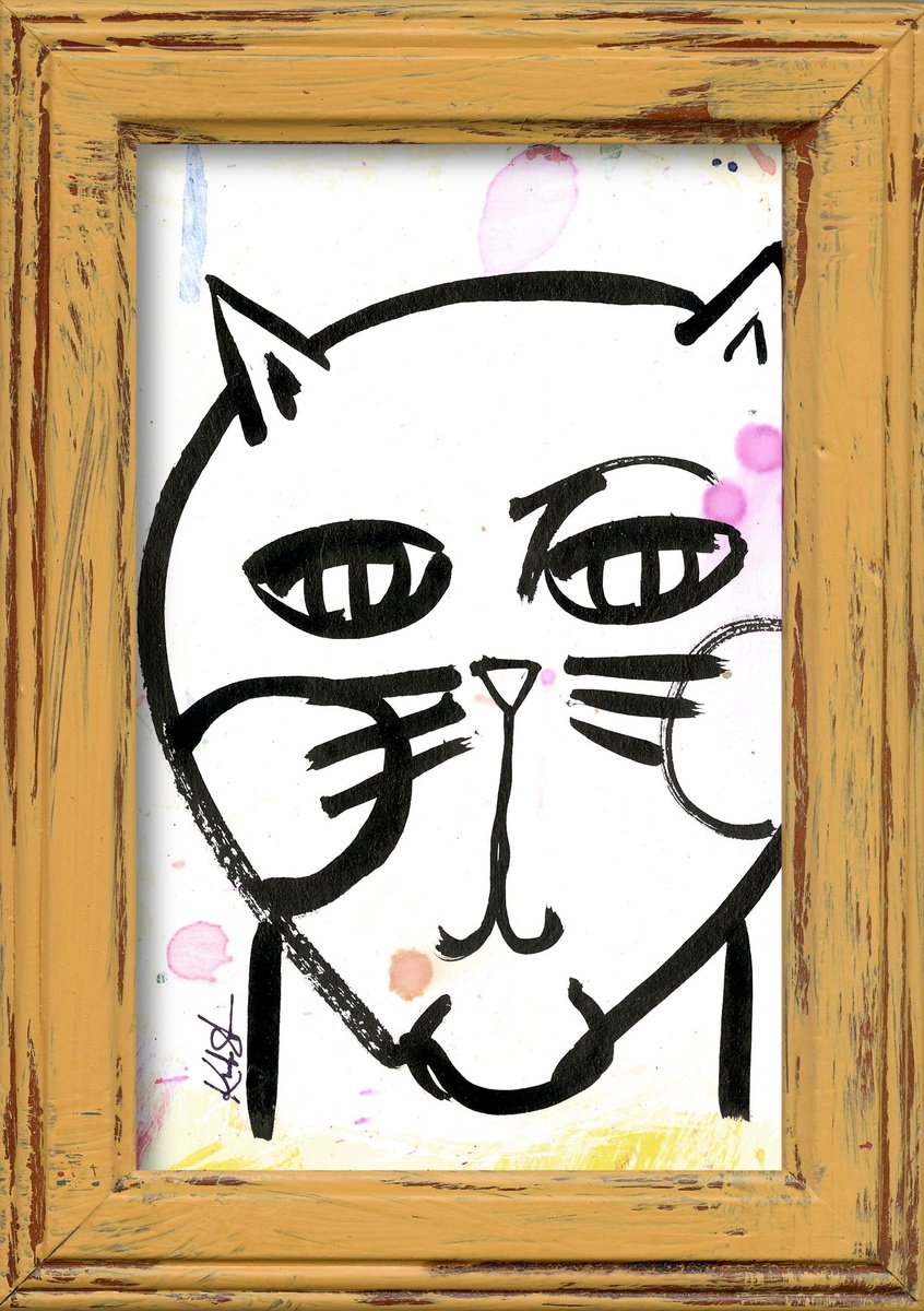 Brushstroke Kitty 3 - Framed Cat Painting by Kathy Morton Stanion by Kathy Morton Stanion