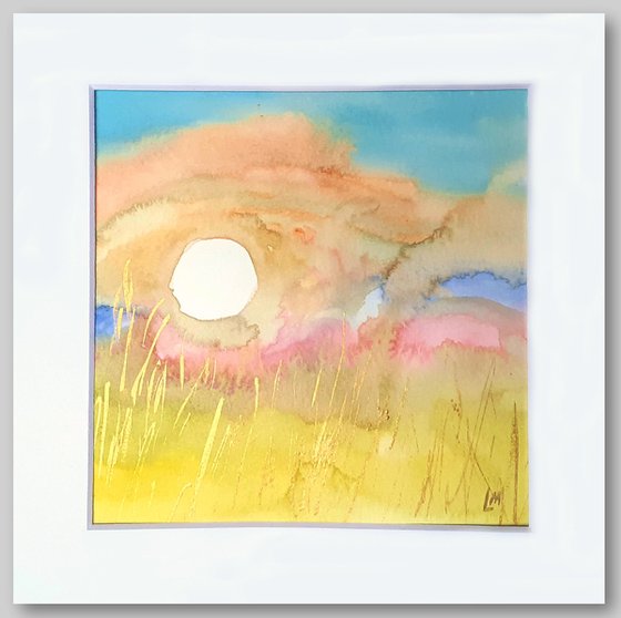 Sun study Two - mounted watercolour, small gift idea