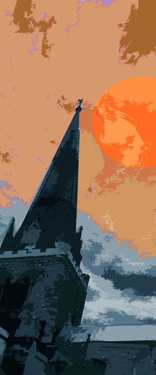 Orange Moon above a Sussex Church by Christopher West