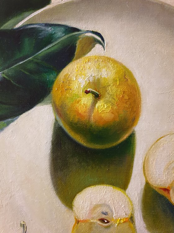 "Still life with an apple. "  still life summer liGHt original painting  GIFT (2021)