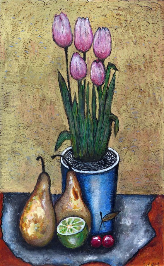 Still Life with Tulips and Pears