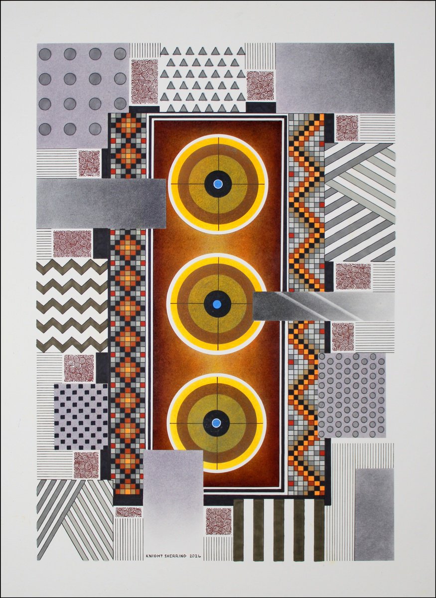 Geometric Abstract Ink Drawing By Knight Sherring, 22 X 30", Setting Your Targets., Original Artwork