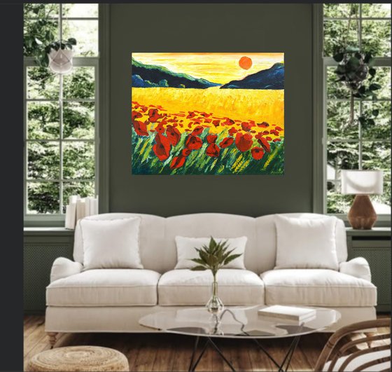Red poppies in the sun