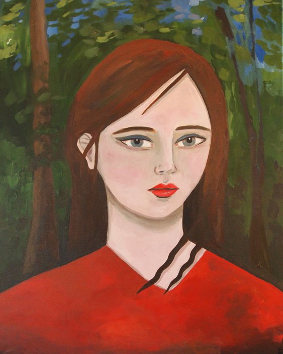 Red Portrait in Woods