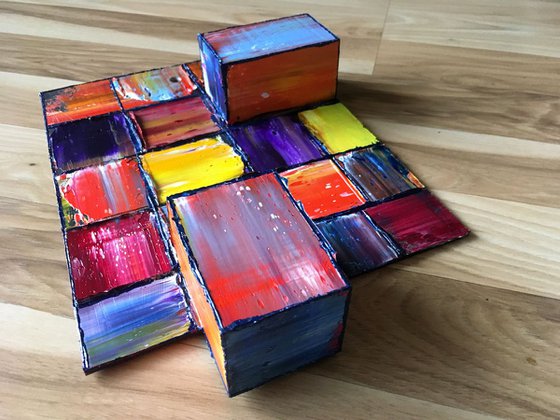 "Hanging Out" - FREE USA SHIPPING - Original PMS Assemblage Sculptural Painting On Wood - 8 x 11.5 inches